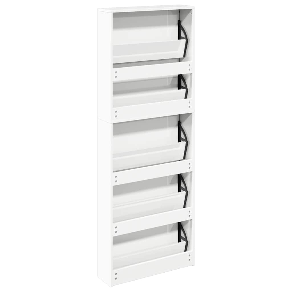 5 szintes magasfényű fehér cipőszekrény tükörrel 63x17x169,5 cm