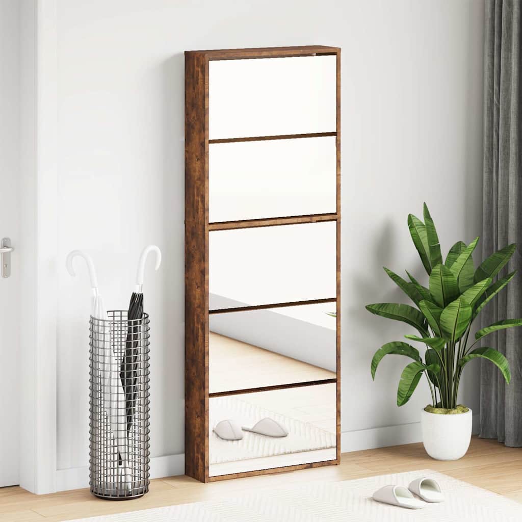 füstös tölgy 5 szintes cipőszekrény tükörrel 63 x 17 x 169,5 cm