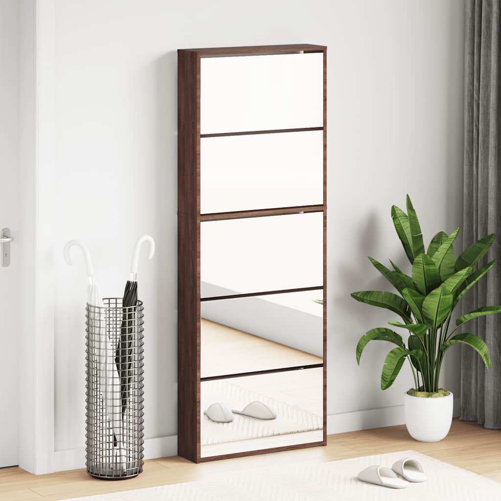 barna tölgy 5 szintes cipőszekrény tükörrel 63 x 17 x 169,5 cm