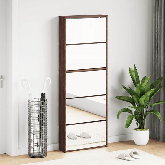 barna tölgy 5 szintes cipőszekrény tükörrel 63 x 17 x 169,5 cm