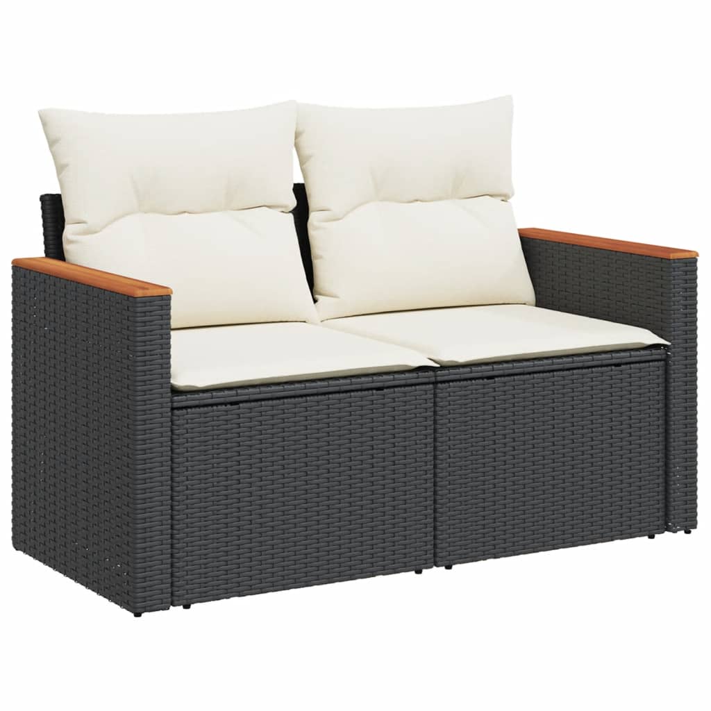 3 részes fekete polyrattan kerti ülőgarnitúra párnával