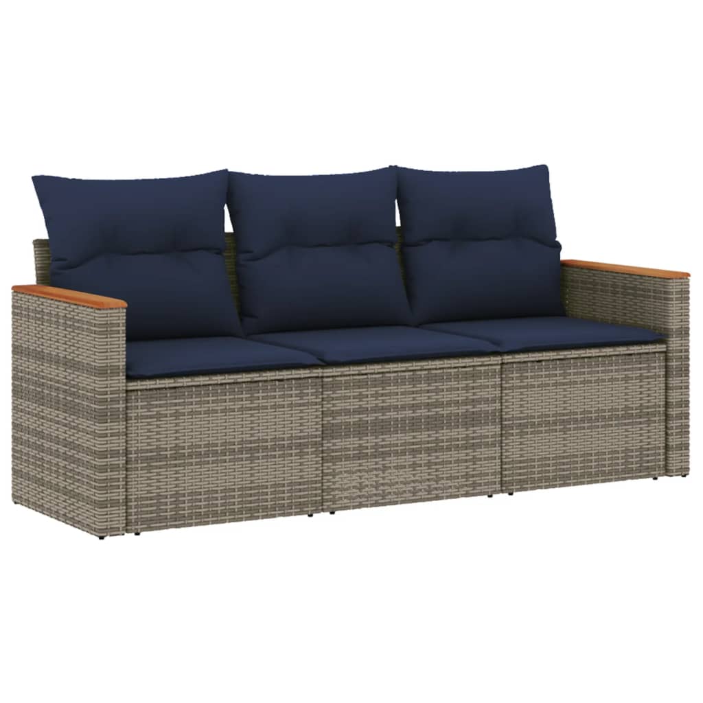 3 db szürke polyrattan kerti kanapégarnitúra párnákkal