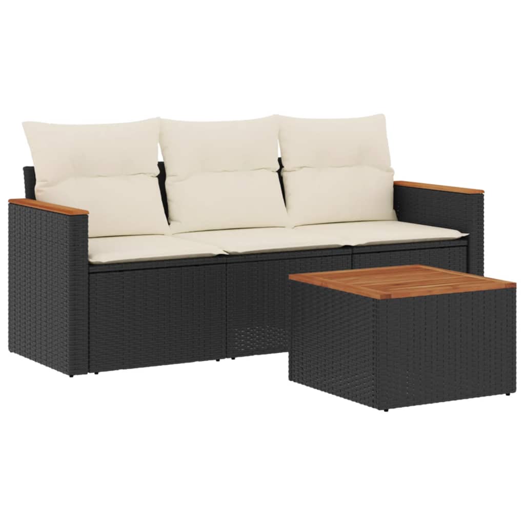 4 részes fekete polyrattan kerti ülőgarnitúra párnákkal