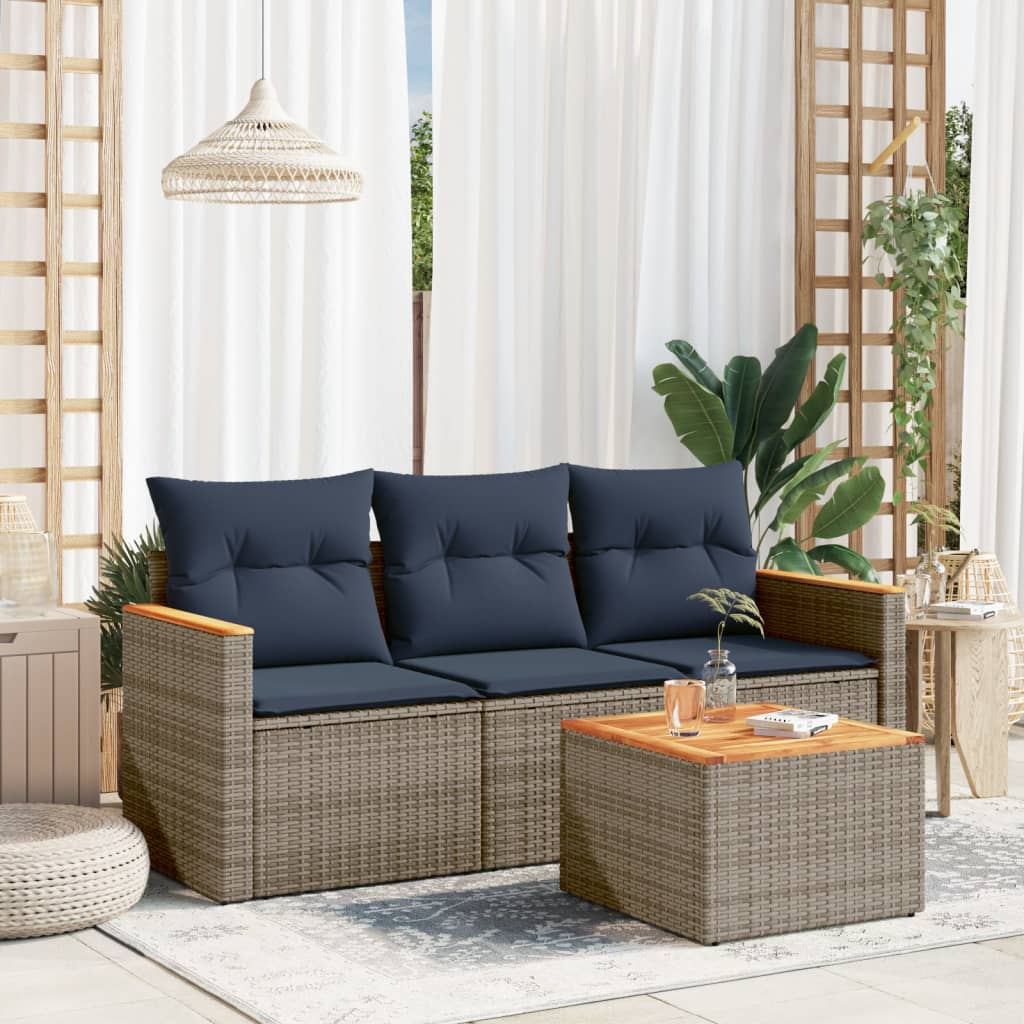 4 db szürke polyrattan kerti kanapégarnitúra párnákkal