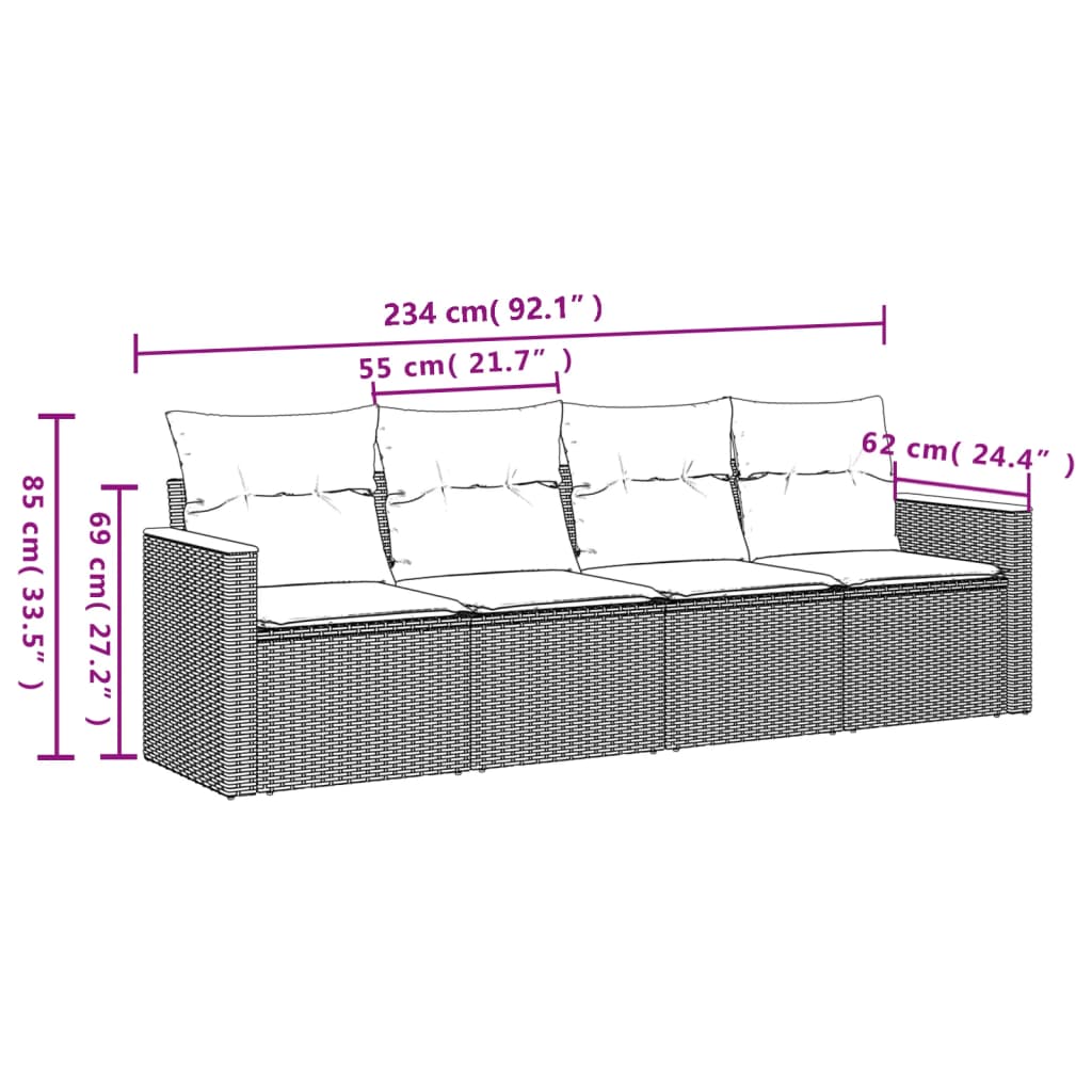 4 db szürke polyrattan kerti kanapégarnitúra párnákkal