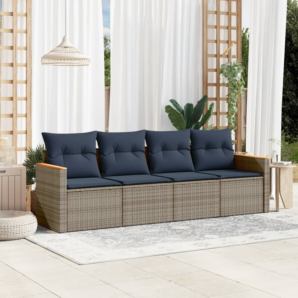 4 db szürke polyrattan kerti kanapégarnitúra párnákkal