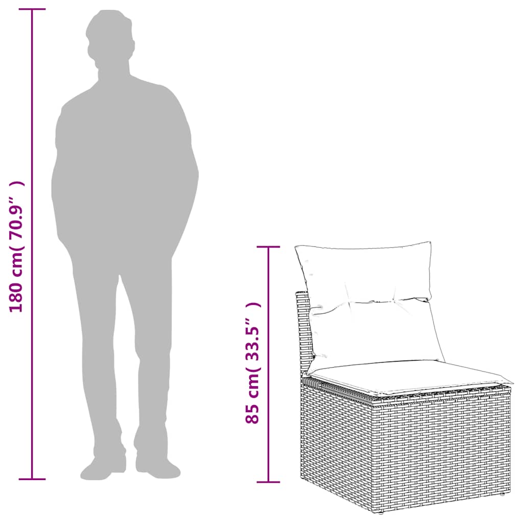 7 db fekete polyrattan kerti kanapégarnitúra párnákkal