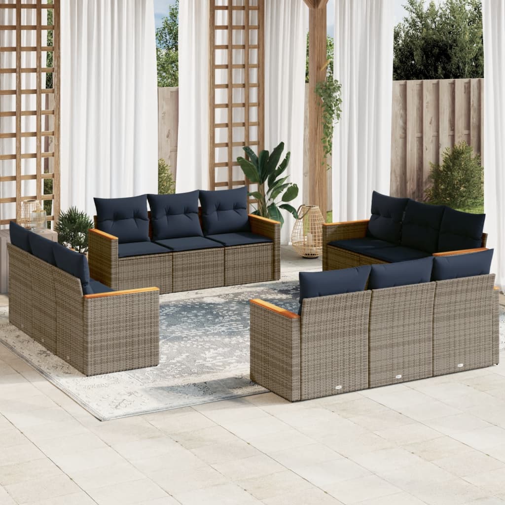 12 db szürke polyrattan kerti kanapégarnitúra párnákkal