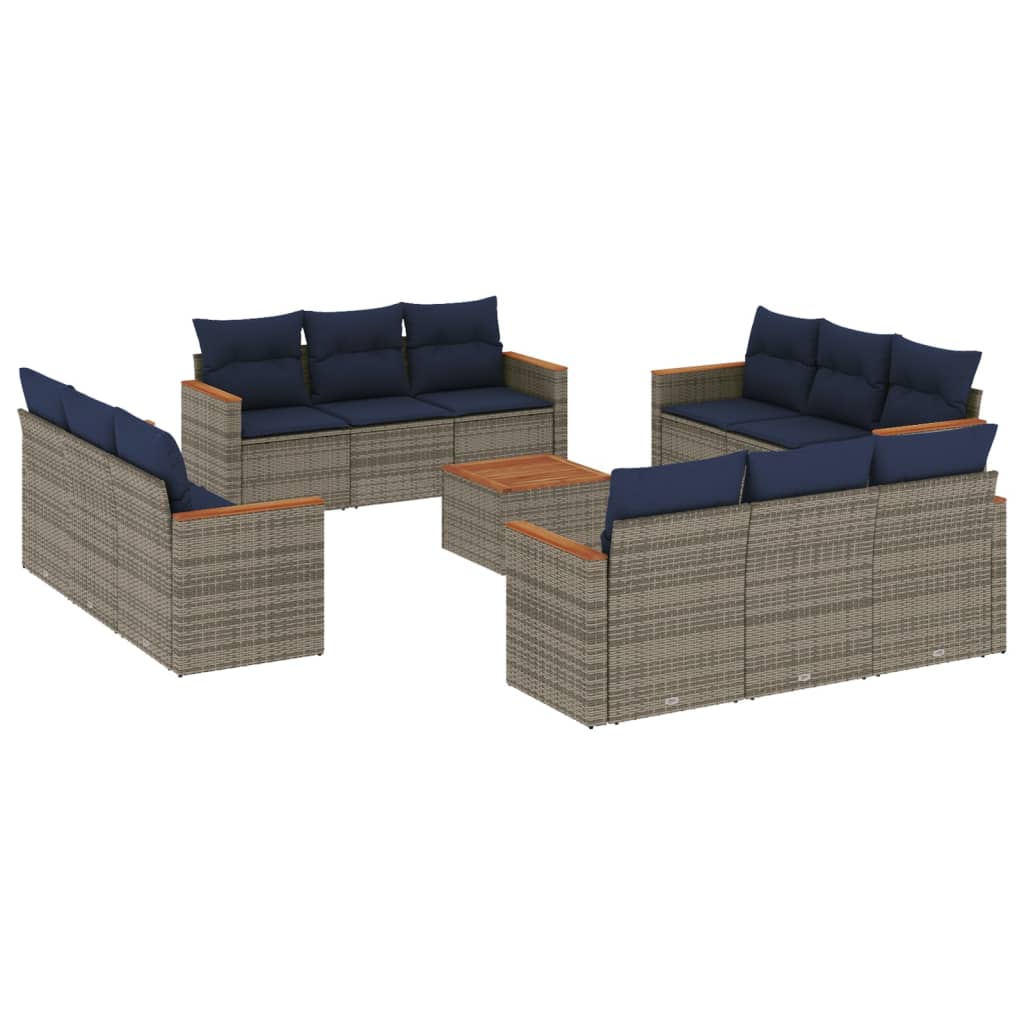 13 db szürke polyrattan kerti kanapégarnitúra párnákkal