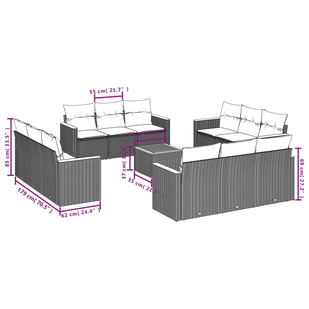 13 db szürke polyrattan kerti kanapégarnitúra párnákkal