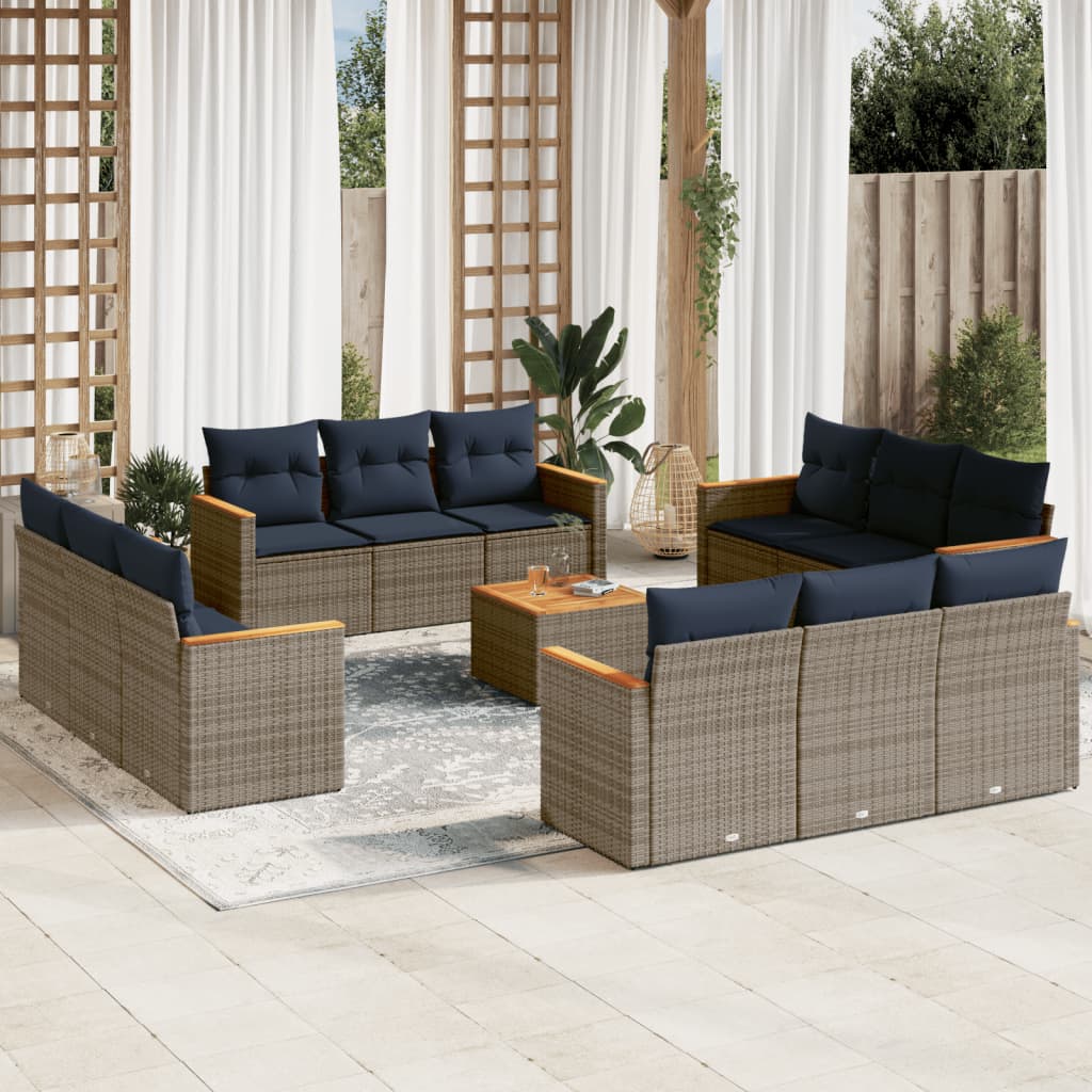 13 db szürke polyrattan kerti kanapégarnitúra párnákkal