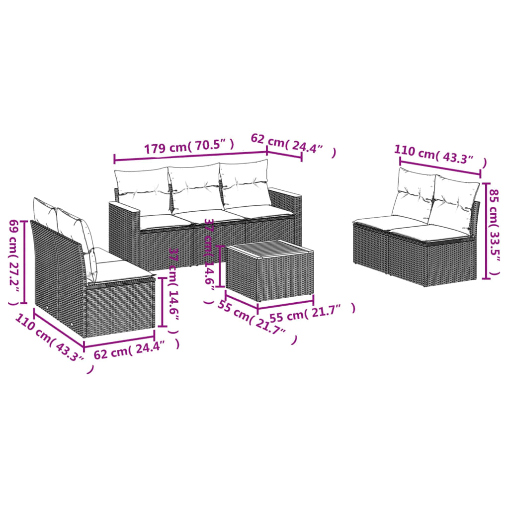 8 részes szürke polyrattan kerti ülőgarnitúra párnákkal