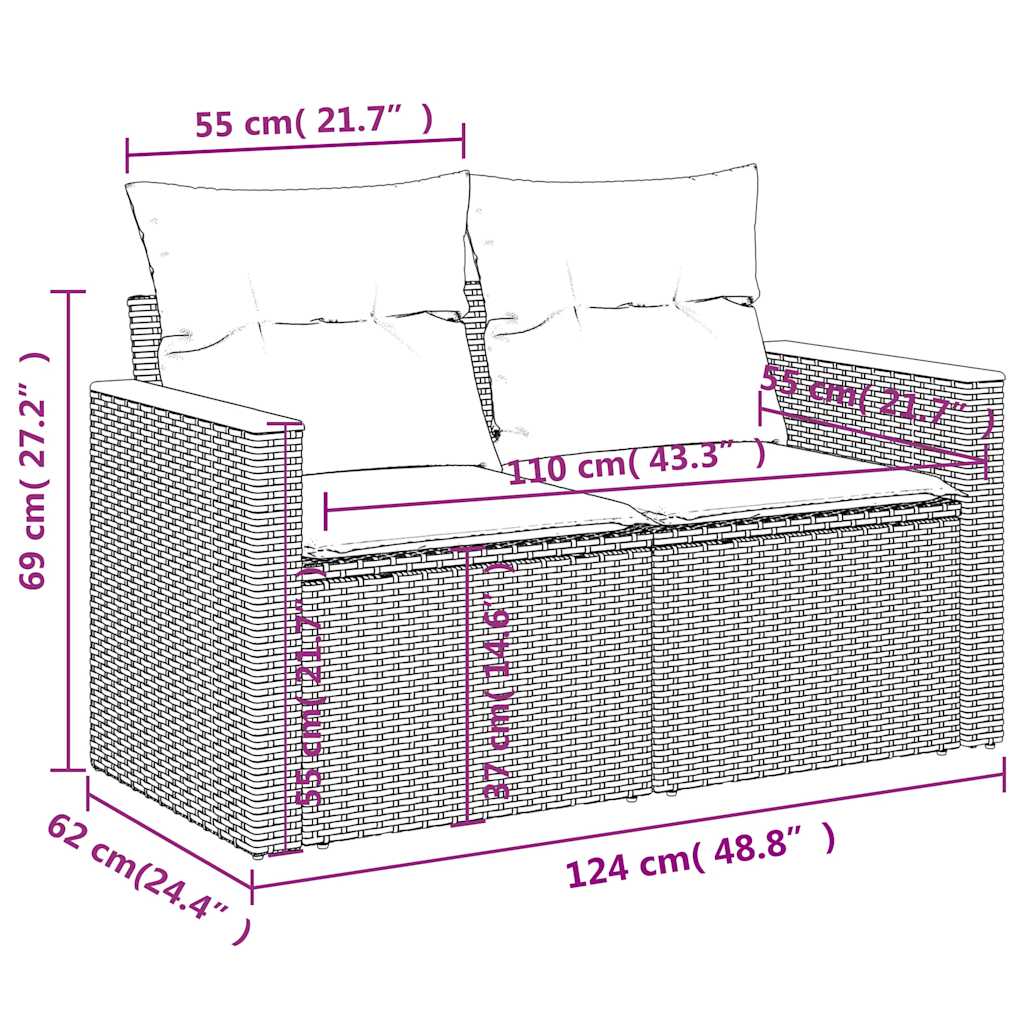 4 db szürke polyrattan kerti kanapégarnitúra párnákkal