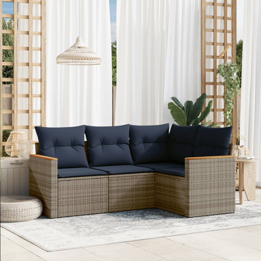 4 db szürke polyrattan kerti kanapégarnitúra párnákkal