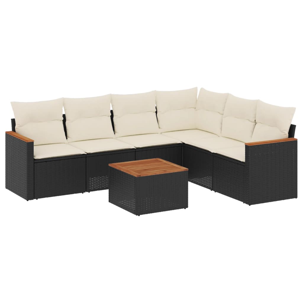 7 részes fekete polyrattan kerti ülőgarnitúra párnával