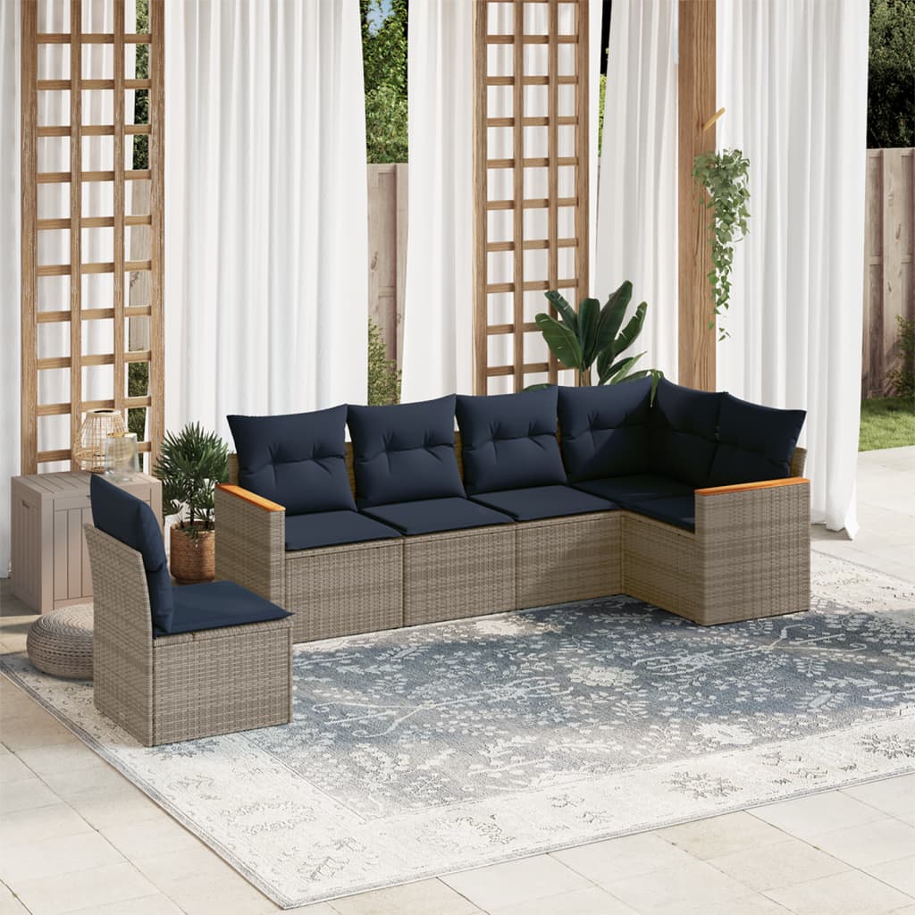 6 db szürke polyrattan kerti kanapégarnitúra párnákkal