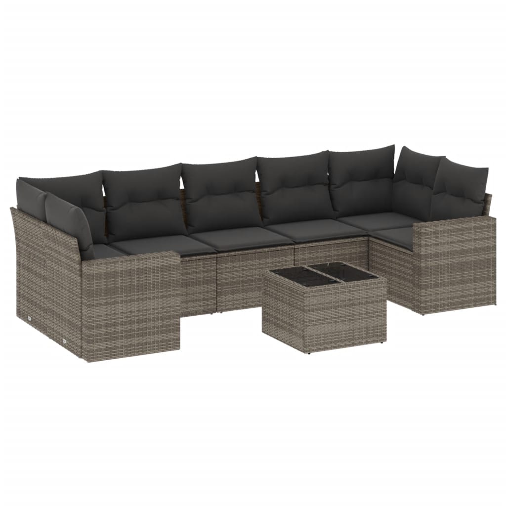 8 részes szürke polyrattan kerti ülőgarnitúra párnákkal