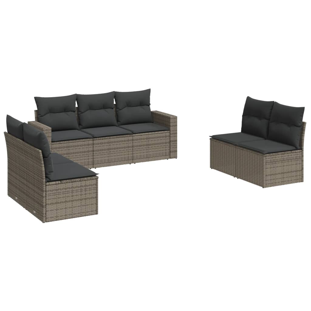 7 részes szürke polyrattan kerti ülőgarnitúra párnákkal