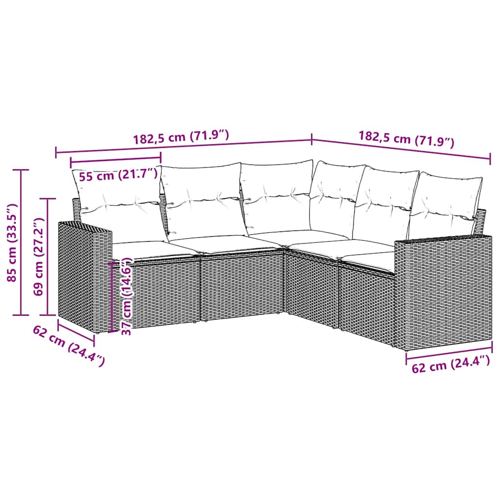 5 részes barna polyrattan kerti ülőgarnitúra párnával