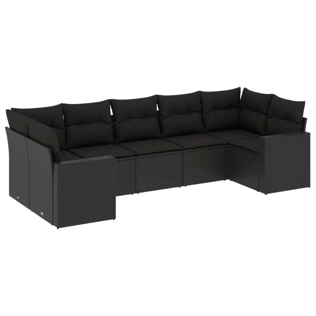 7 részes fekete polyrattan kerti ülőgarnitúra párnával
