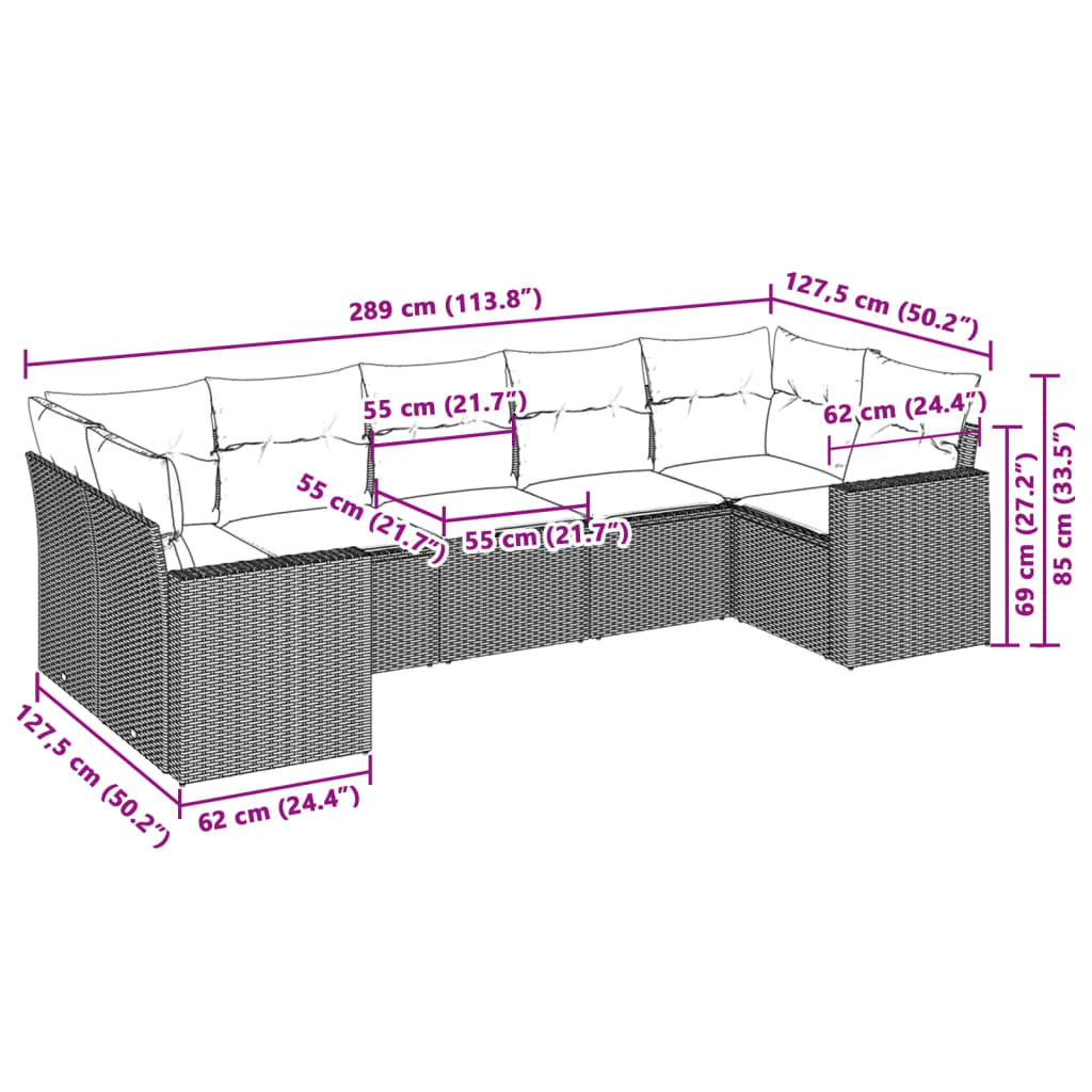 7 részes világosszürke polyrattan kerti ülőgarnitúra párnákkal