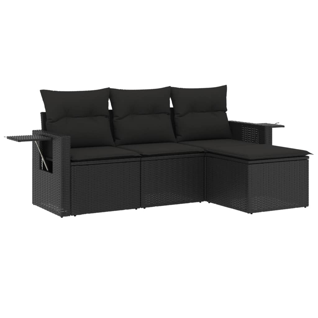 4 részes fekete polyrattan kerti ülőgarnitúra párnákkal