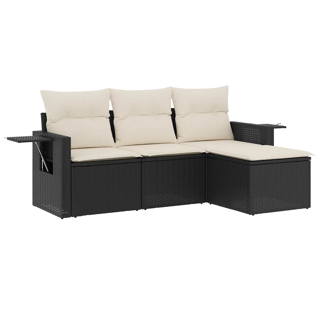 4 részes fekete polyrattan kerti ülőgarnitúra párnákkal