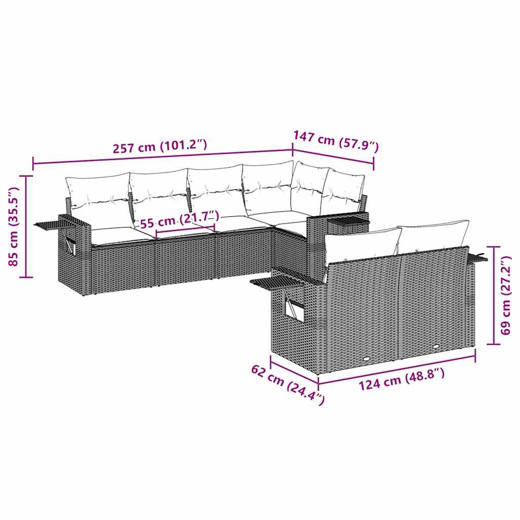 7 részes barna polyrattan kerti ülőgarnitúra párnákkal