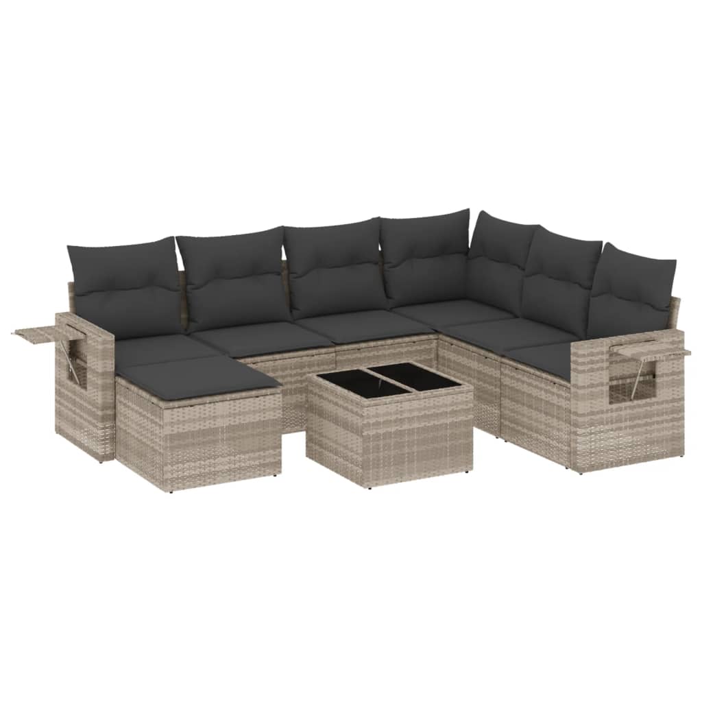 8 részes világosszürke polyrattan kerti ülőgarnitúra párnával