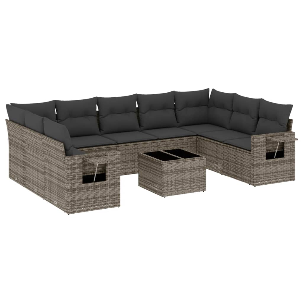 10 részes szürke polyrattan kerti ülőgarnitúra párnákkal