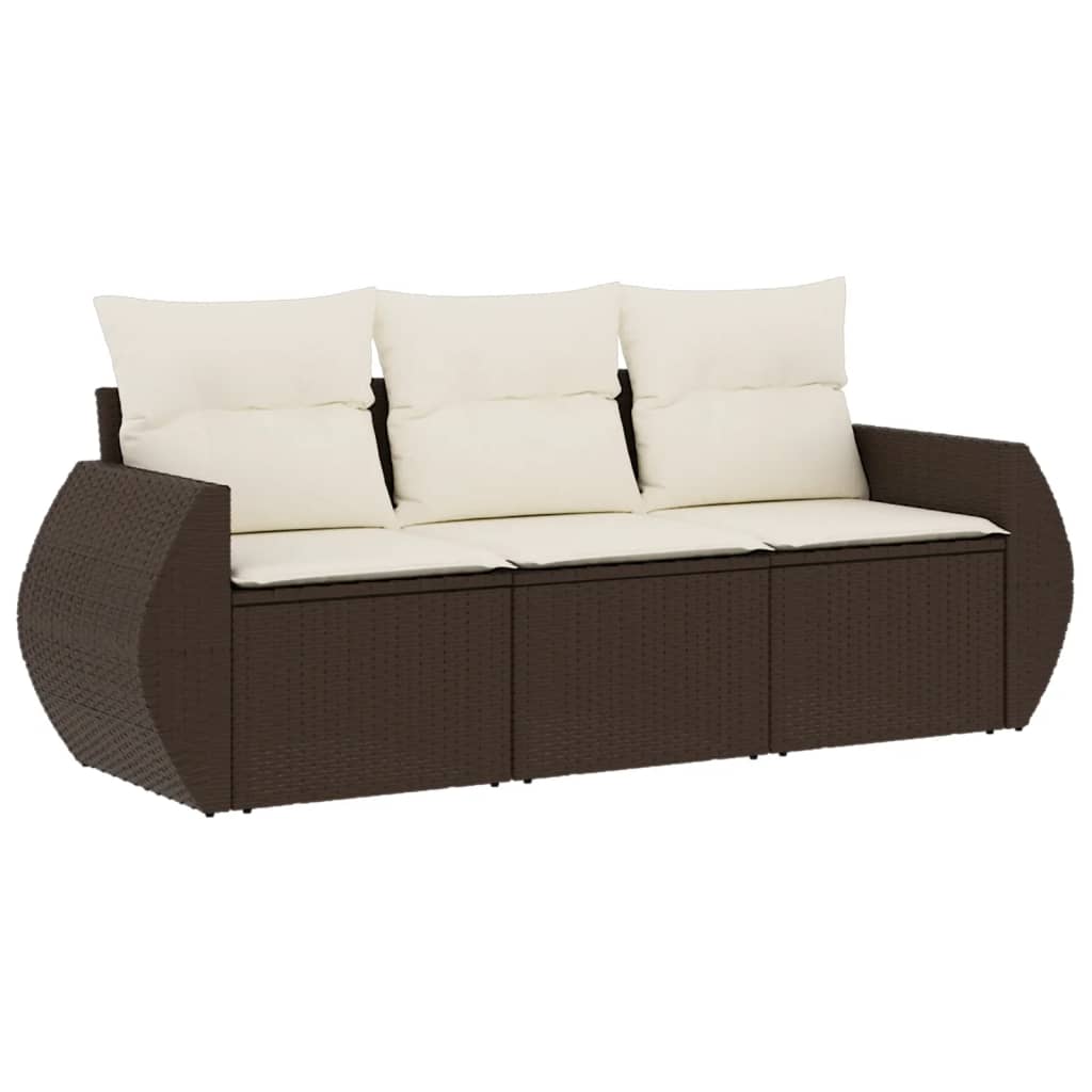 3 részes barna polyrattan kerti ülőgarnitúra párnával
