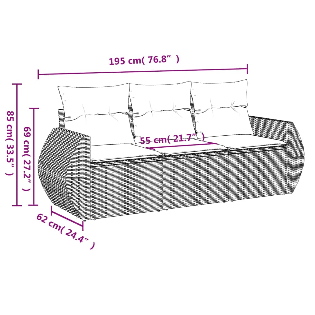 3 részes barna polyrattan kerti ülőgarnitúra párnával