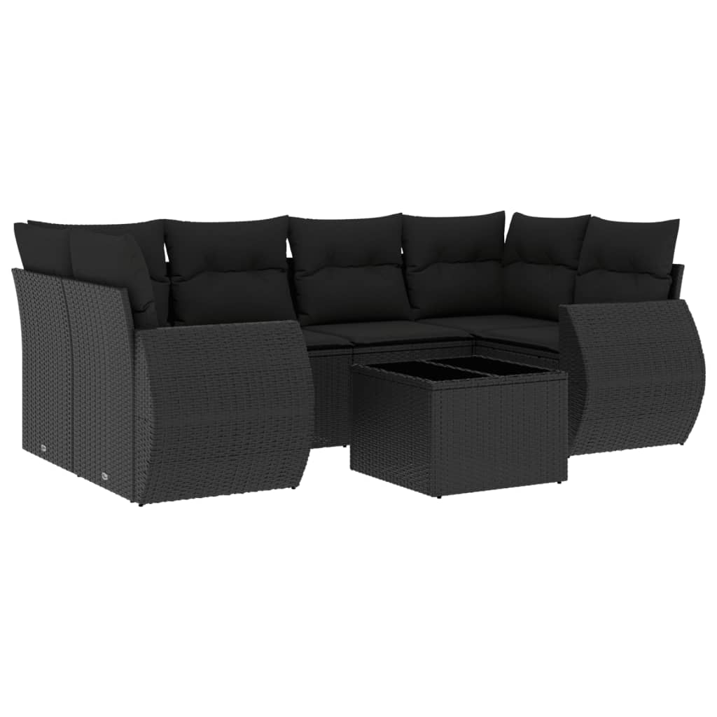 7 részes fekete polyrattan kerti ülőgarnitúra párnával