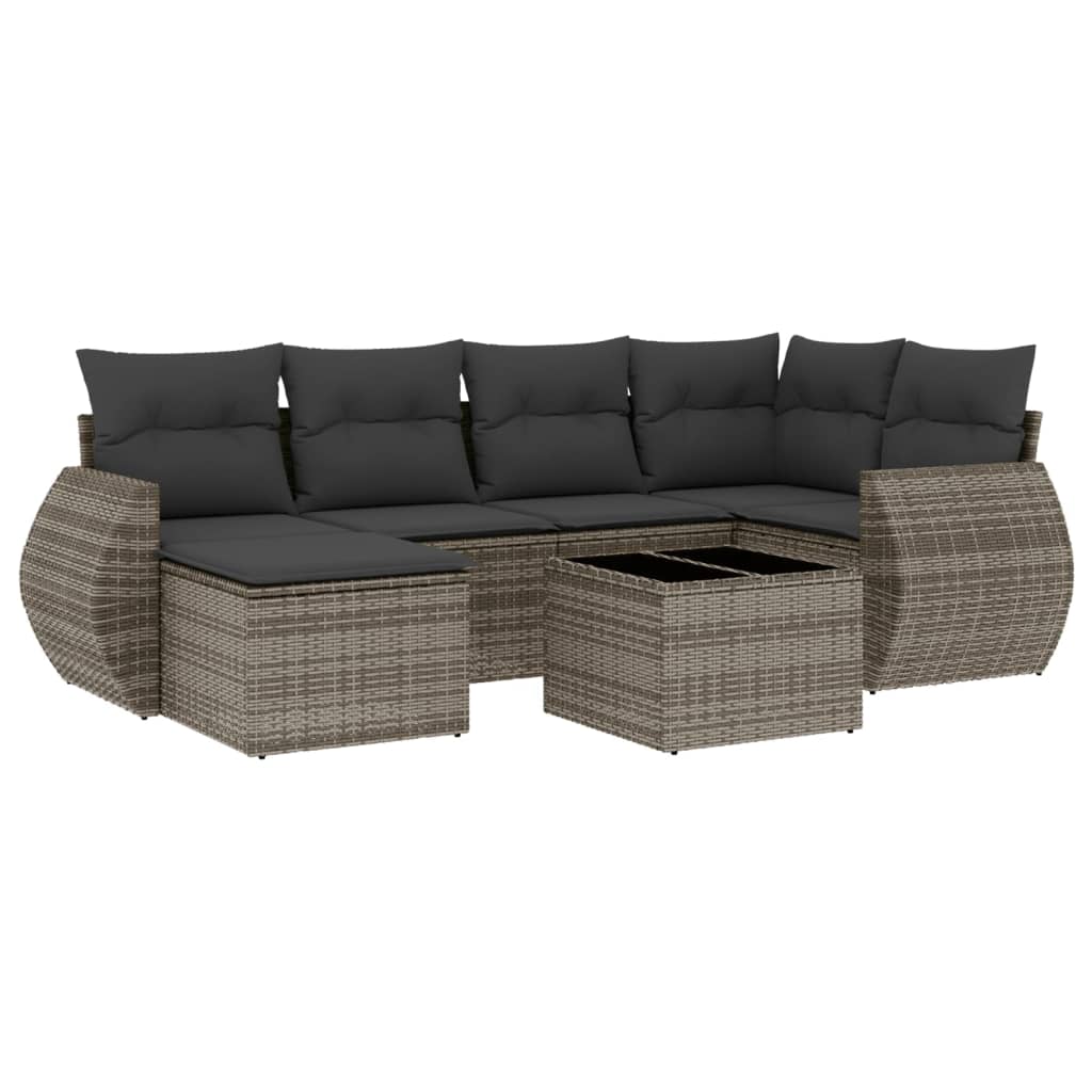 7 részes szürke polyrattan kerti ülőgarnitúra párnákkal