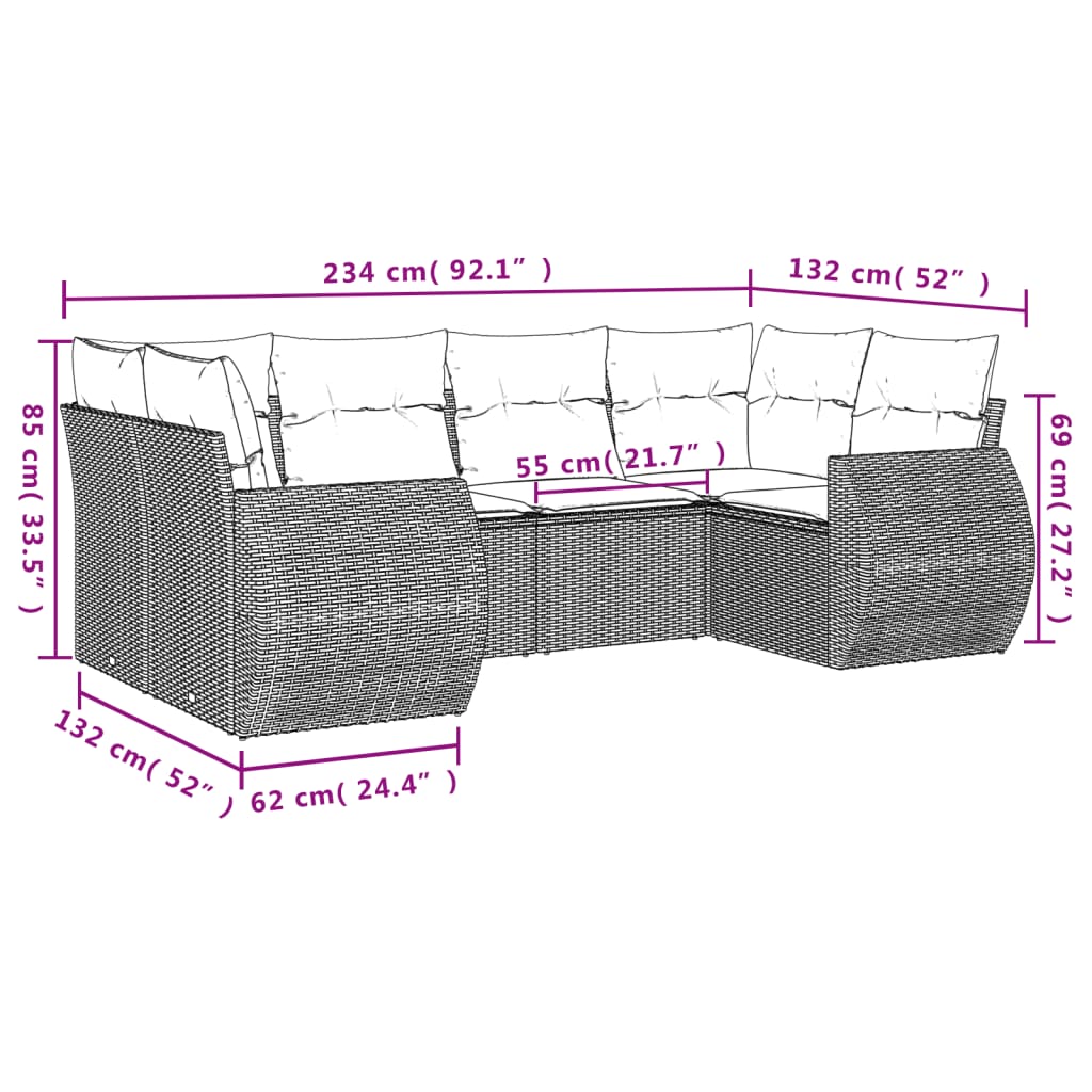6 részes világosszürke polyrattan kerti ülőgarnitúra párnákkal