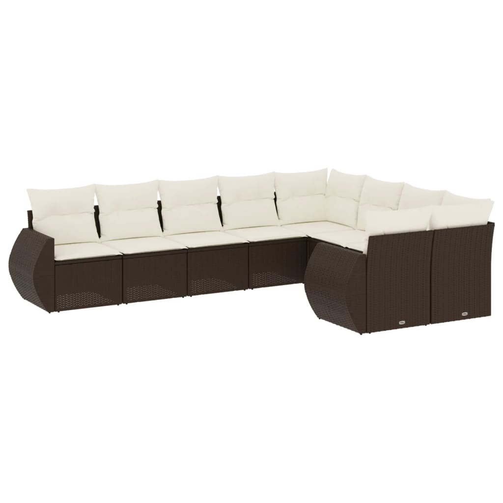 9 részes barna polyrattan kerti ülőgarnitúra párnákkal