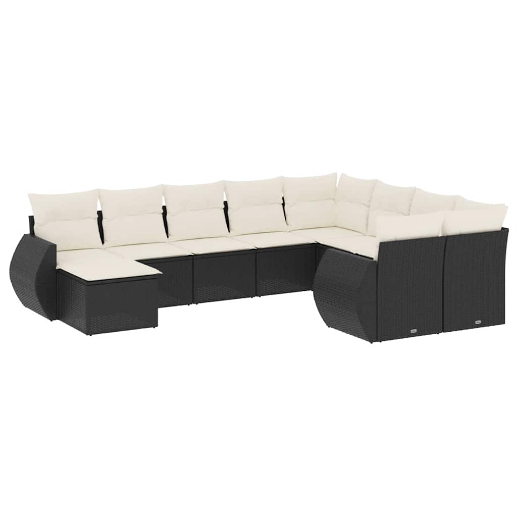 10 részes fekete polyrattan kerti ülőgarnitúra párnákkal