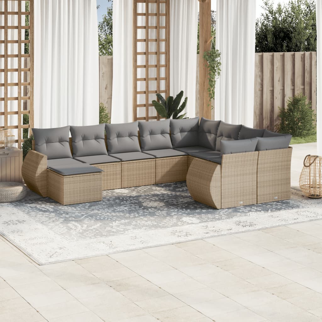 10 részes bézs polyrattan kerti ülőgarnitúra párnával