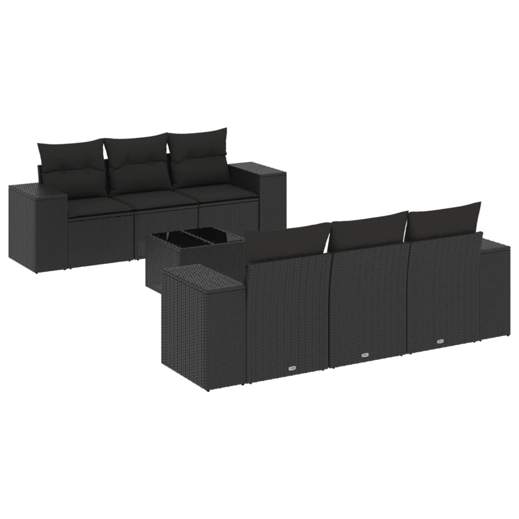 7 részes fekete polyrattan kerti ülőgarnitúra párnával