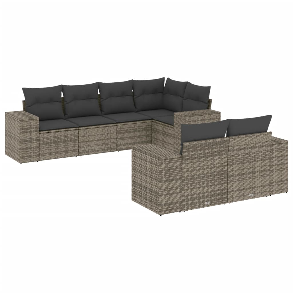 7 részes szürke polyrattan kerti ülőgarnitúra párnákkal