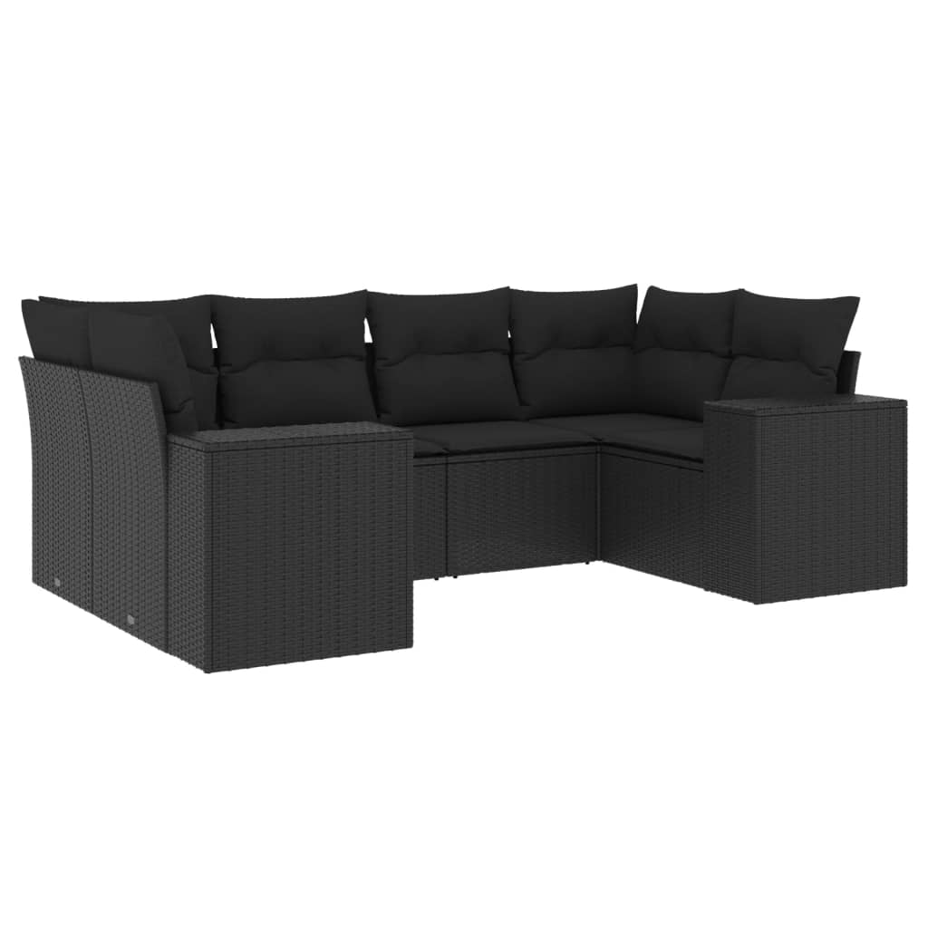 6 részes fekete polyrattan kerti ülőgarnitúra párnákkal