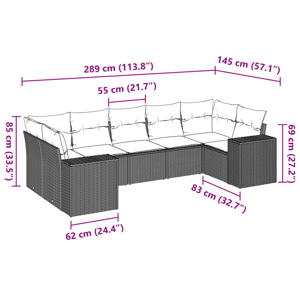 7 részes szürke polyrattan kerti ülőgarnitúra párnákkal