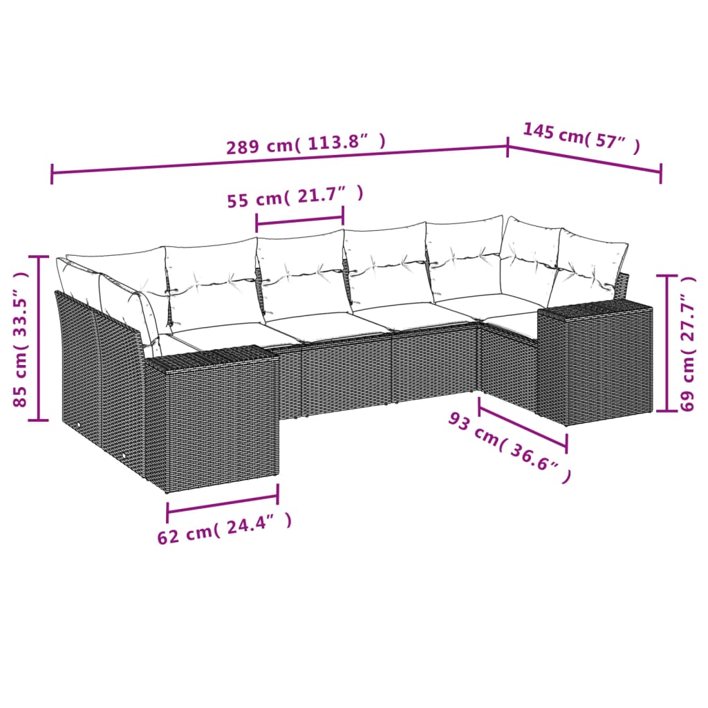 7 részes barna polyrattan kerti ülőgarnitúra párnákkal