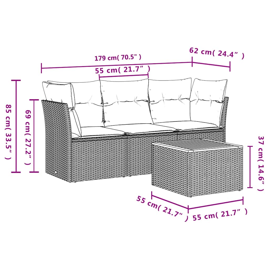 4 részes fekete polyrattan kerti ülőgarnitúra párnákkal