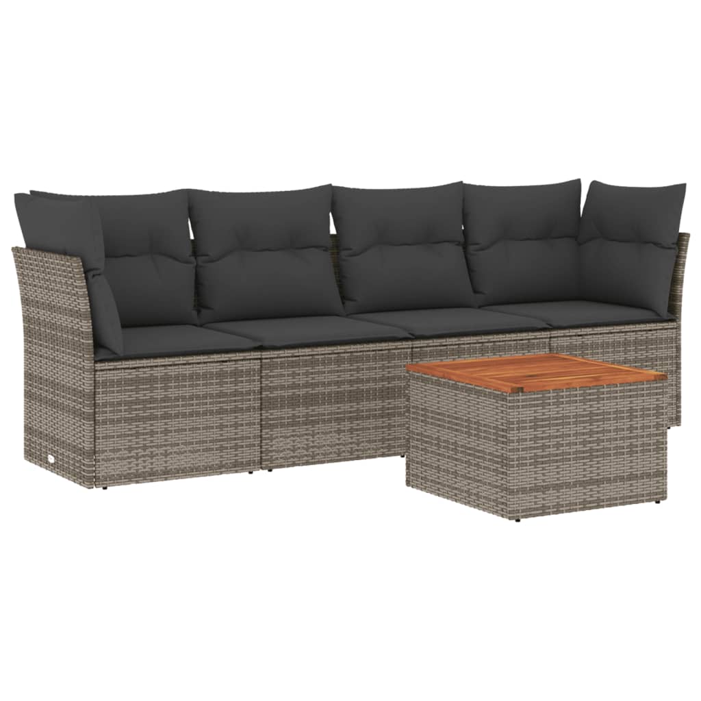 5 részes szürke polyrattan kerti ülőgarnitúra párnákkal