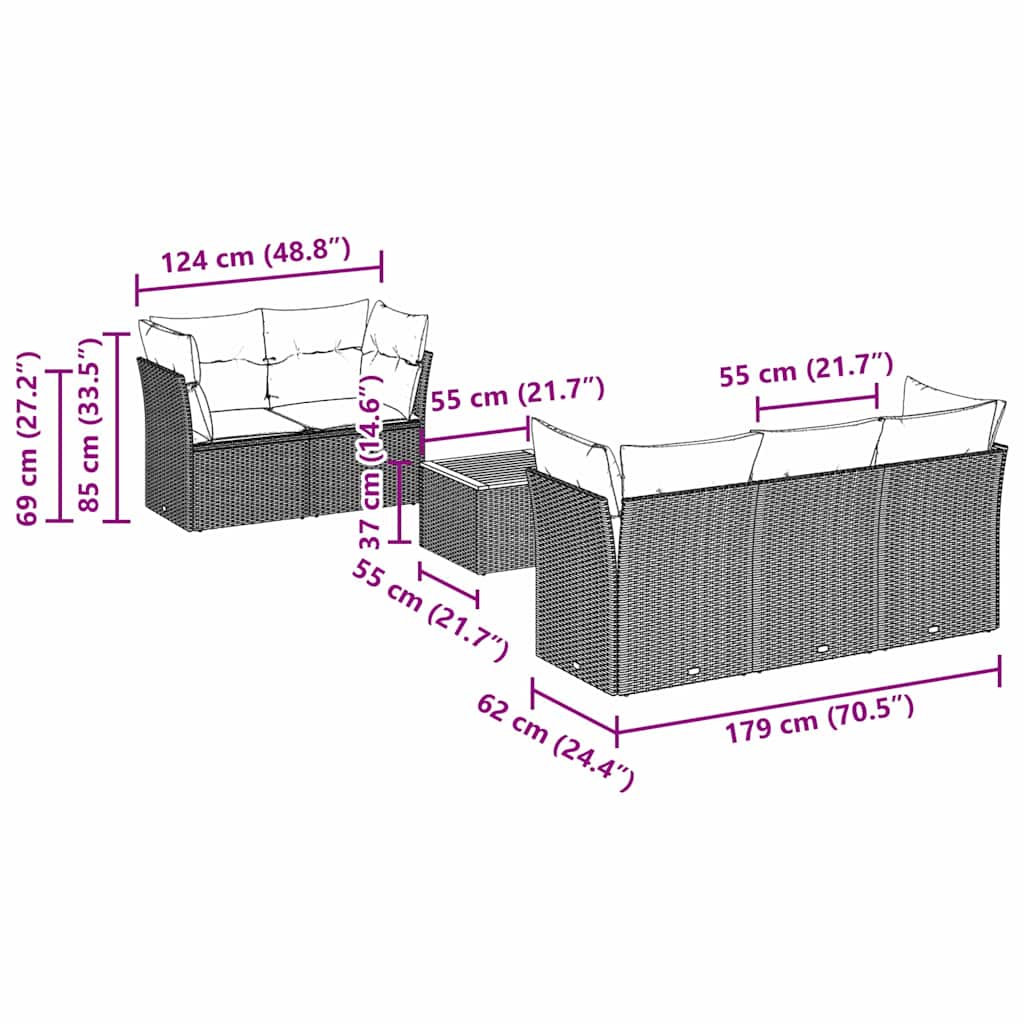 6 részes fekete polyrattan kerti ülőgarnitúra párnákkal
