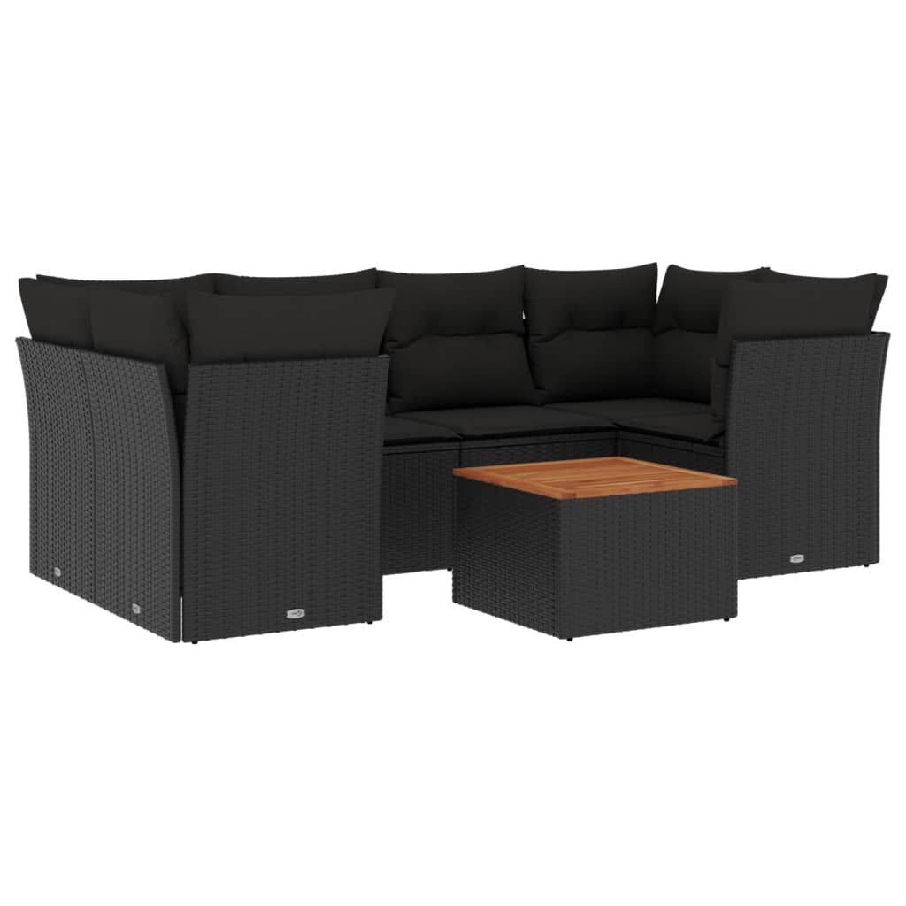7 részes fekete polyrattan kerti ülőgarnitúra párnával