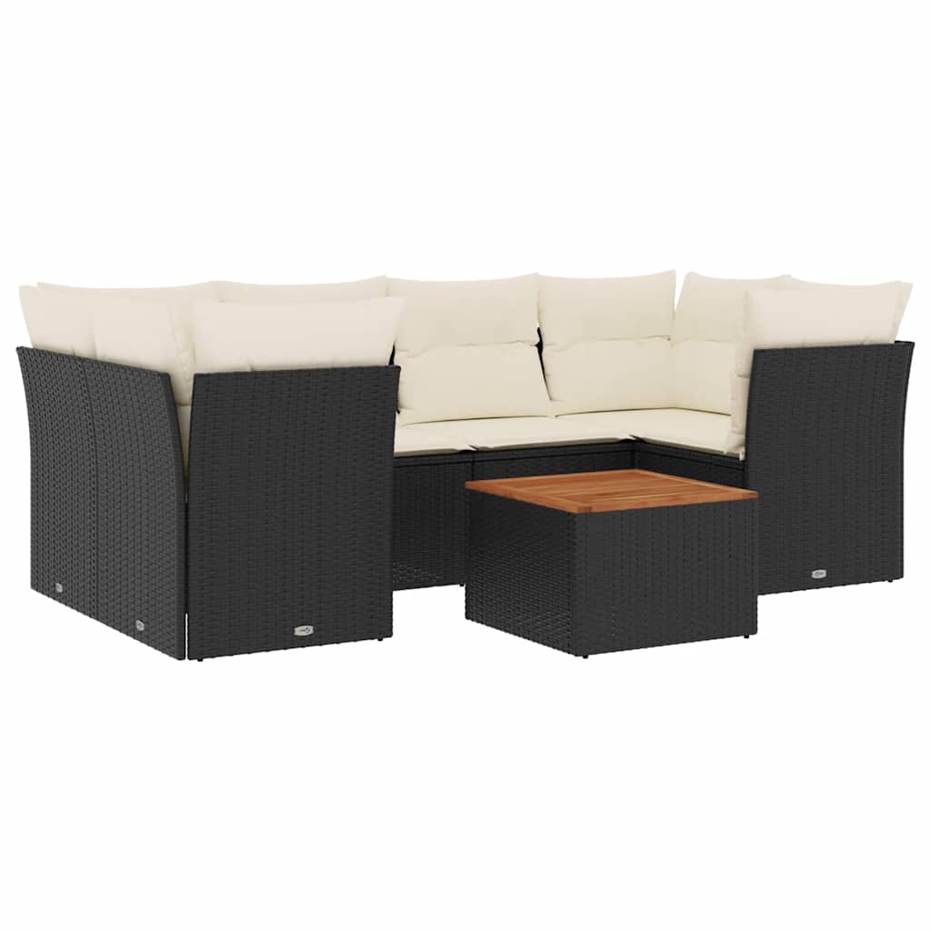 7 részes fekete polyrattan kerti ülőgarnitúra párnával