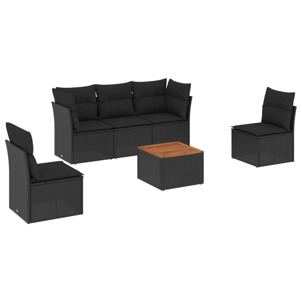 6 részes fekete polyrattan kerti ülőgarnitúra párnákkal
