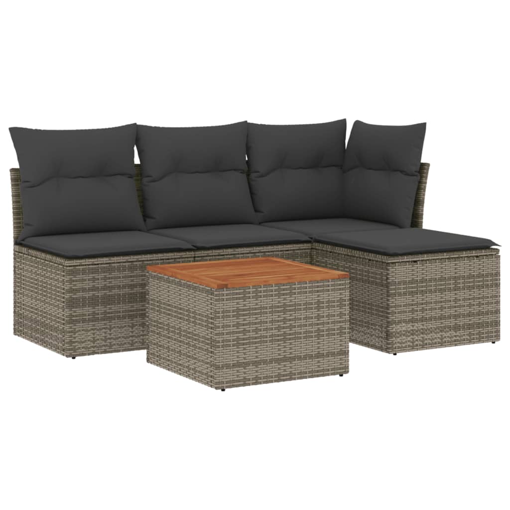 5 részes szürke polyrattan kerti ülőgarnitúra párnákkal